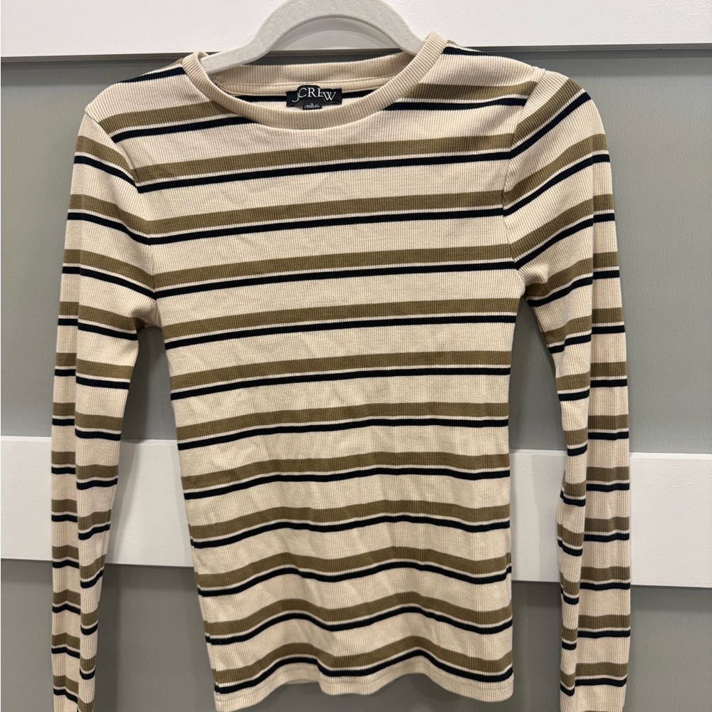 J crew ribbed Women's Striped Tan and Black Top